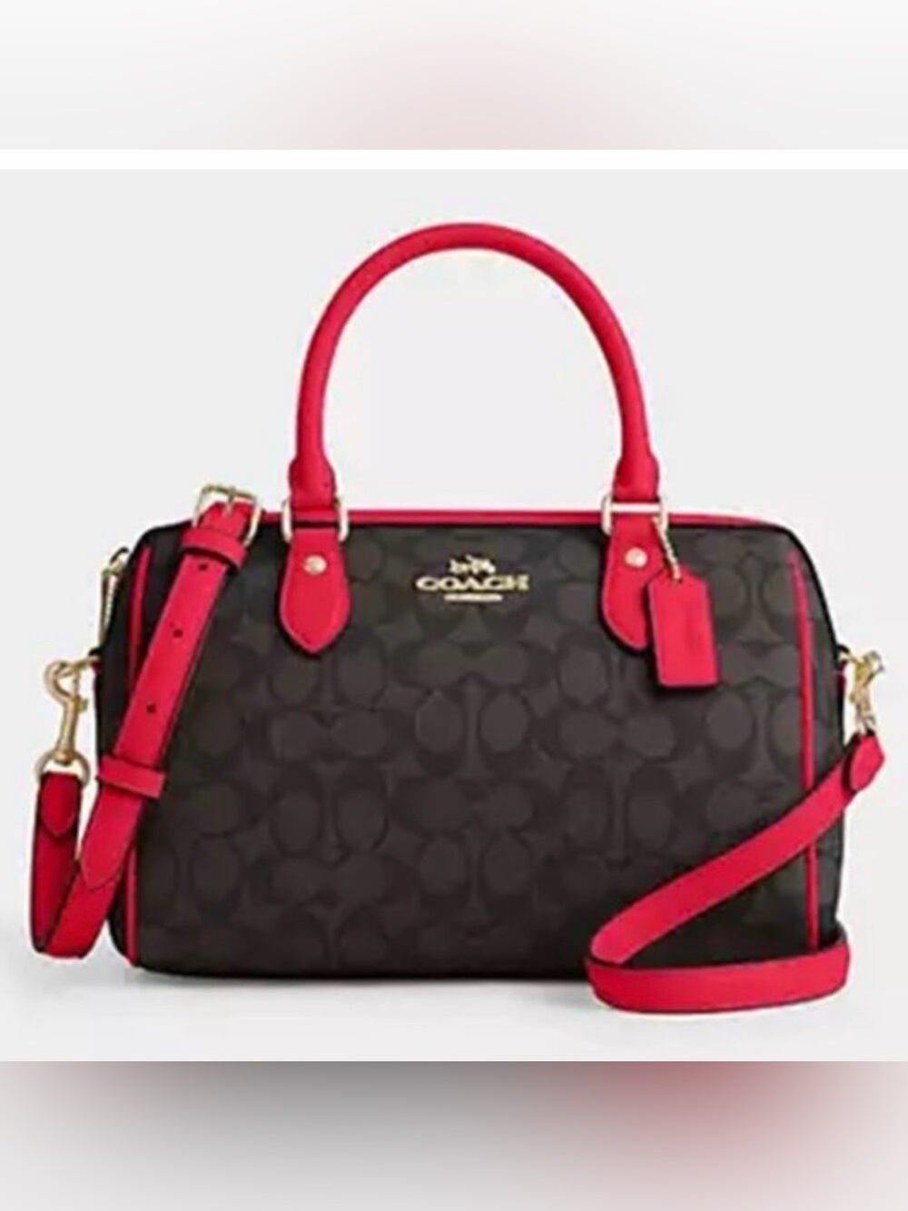 NWT Coach Rowan Satchel in Signature Canvas (Brown/True Red)